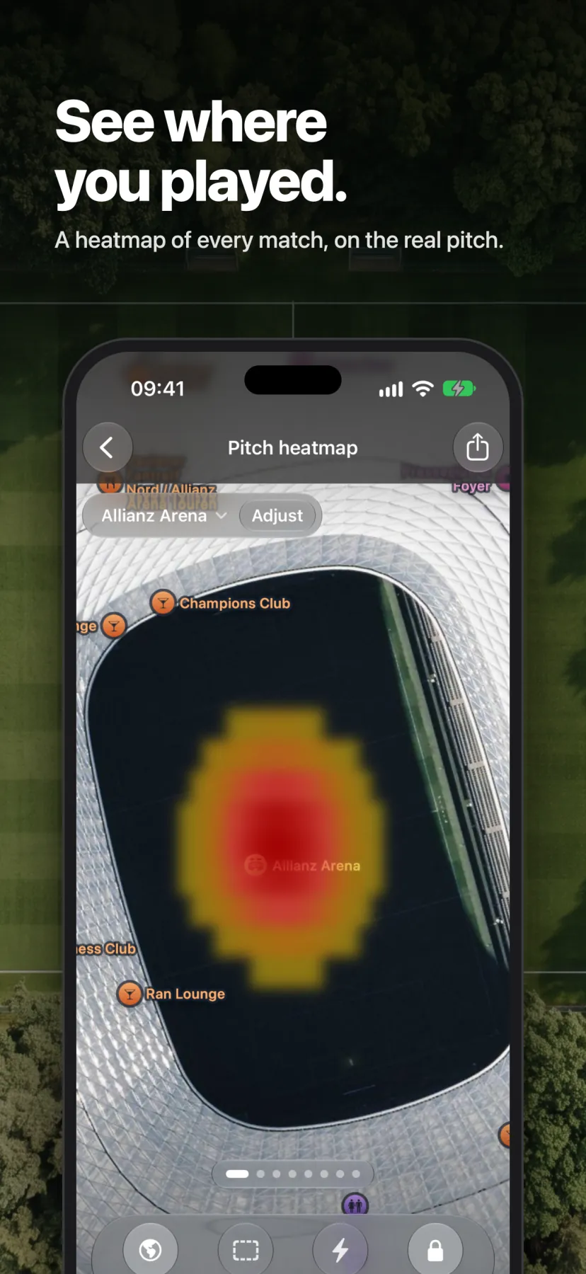See where you played — a heatmap of every match, on the real pitch